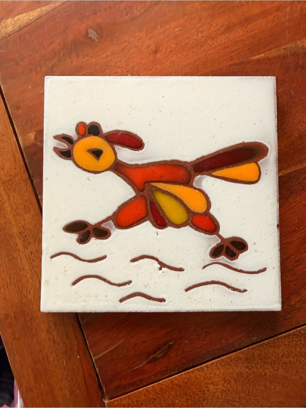 RARE VTG MCM Texeramics Decorative Tile Trivet Roadrunner Handcrafted '50s.  122